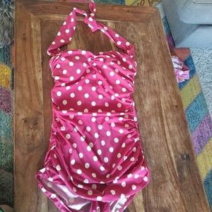 Flattering ModCloth one-piece halter bathing suit